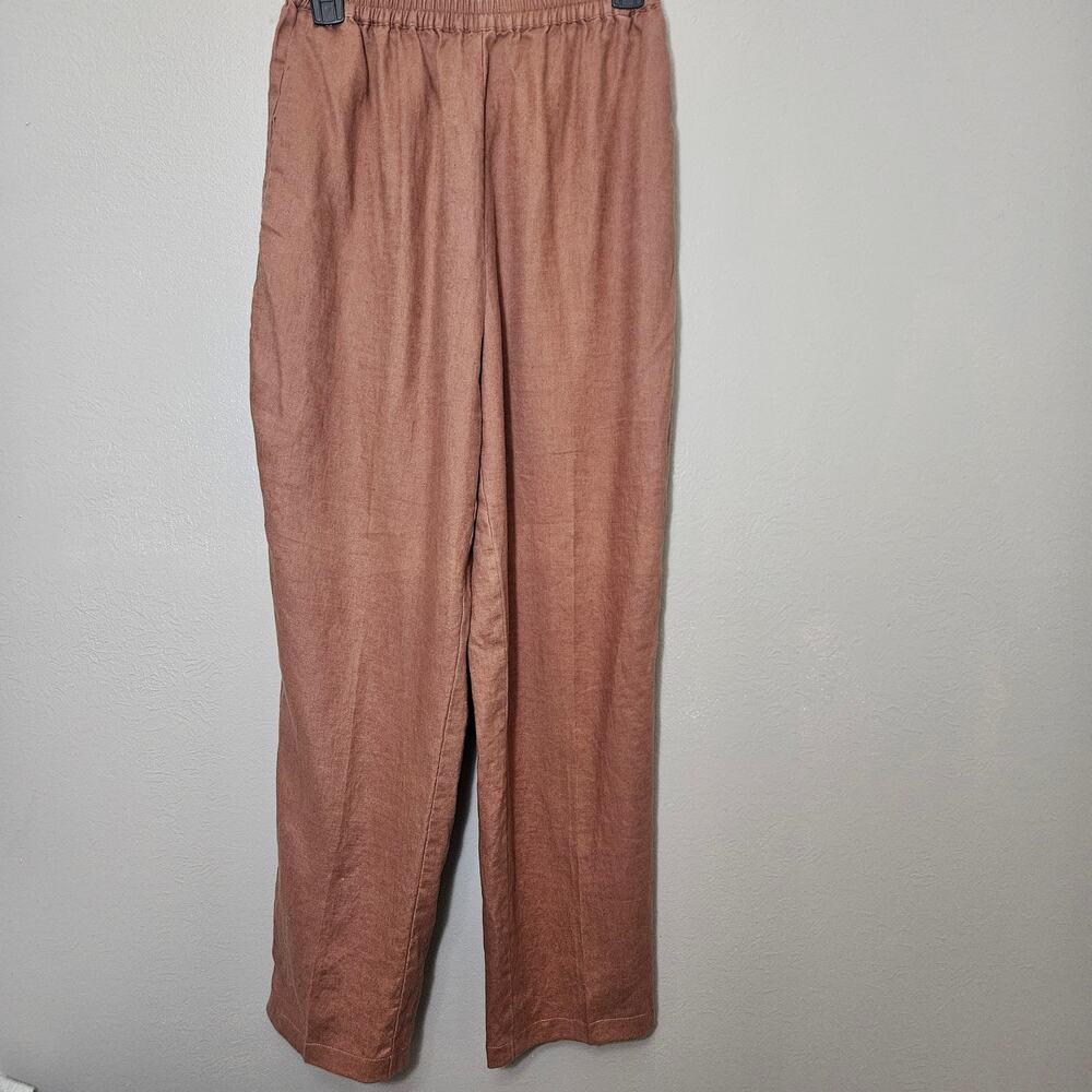 Kiko Women's S 100% Linen Pants Elastic Waist Terracotta Boho Resort Wear Beach
